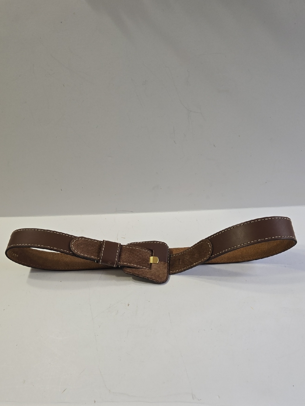 Women's Made In Italy Brown Leather & Suede Belt with Gold Accent